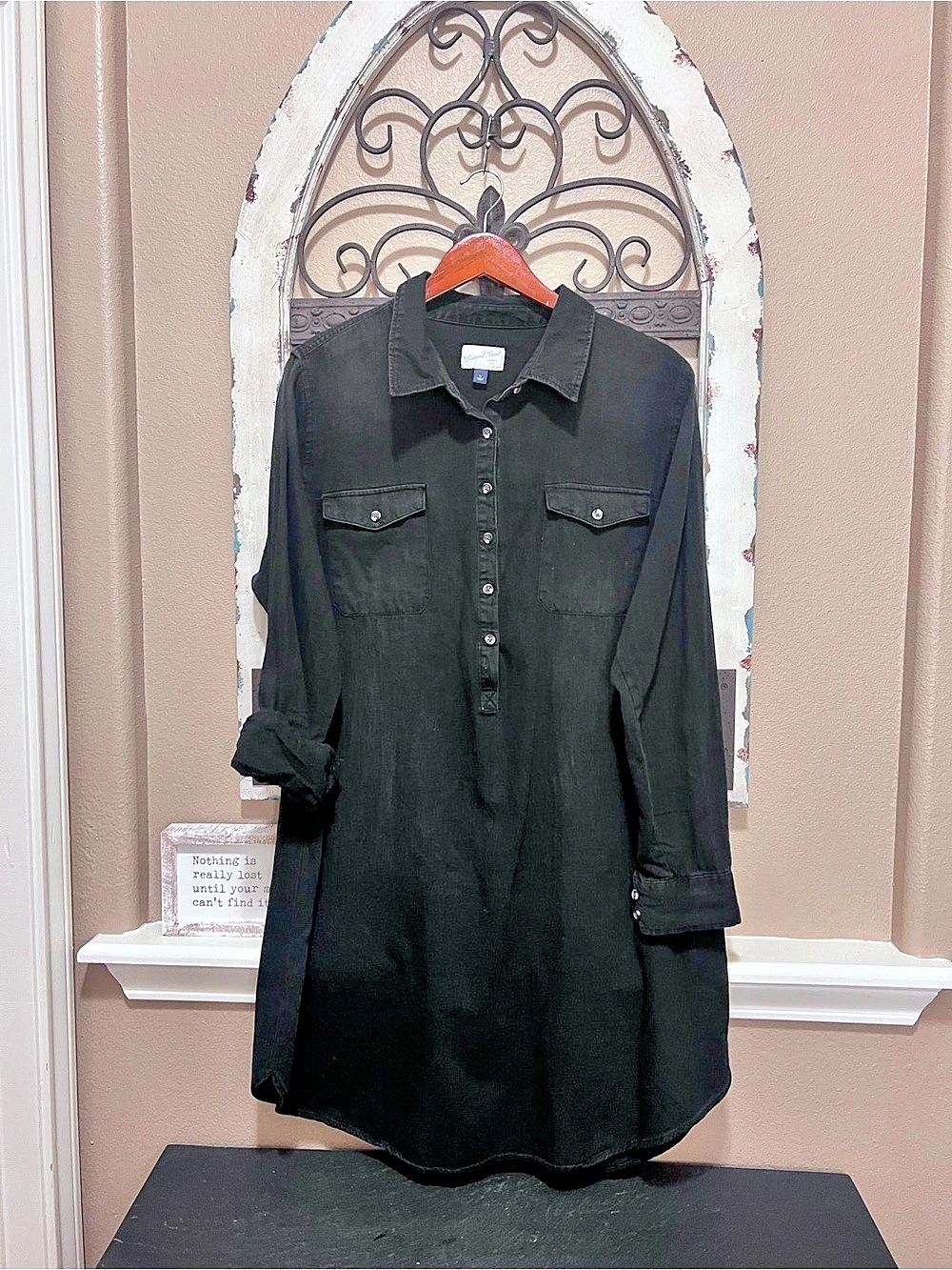 100% COTTON Universal Thread Long Sleeve Denim Shirt Dress Black XL